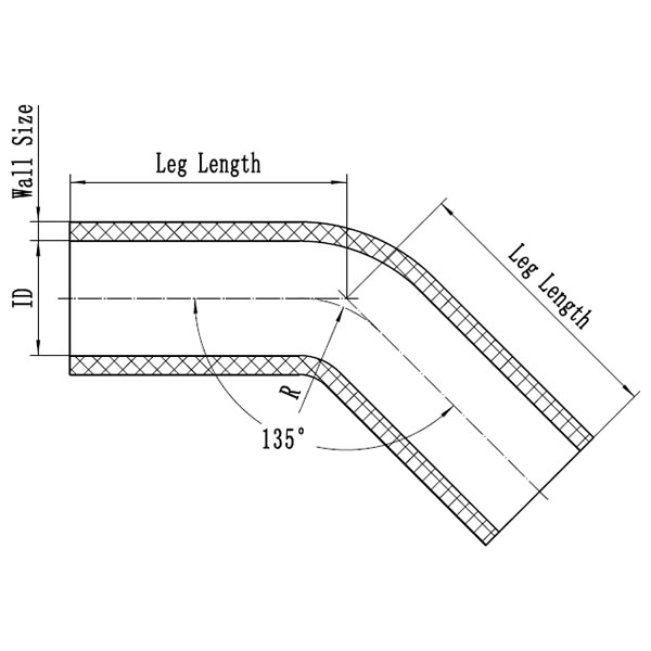 Silicone Hose 45 Degree Elbow CAD Drawing