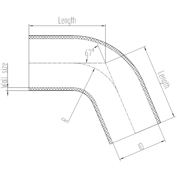 Silicone Hose 67 Degree Elbow CAD Drawing